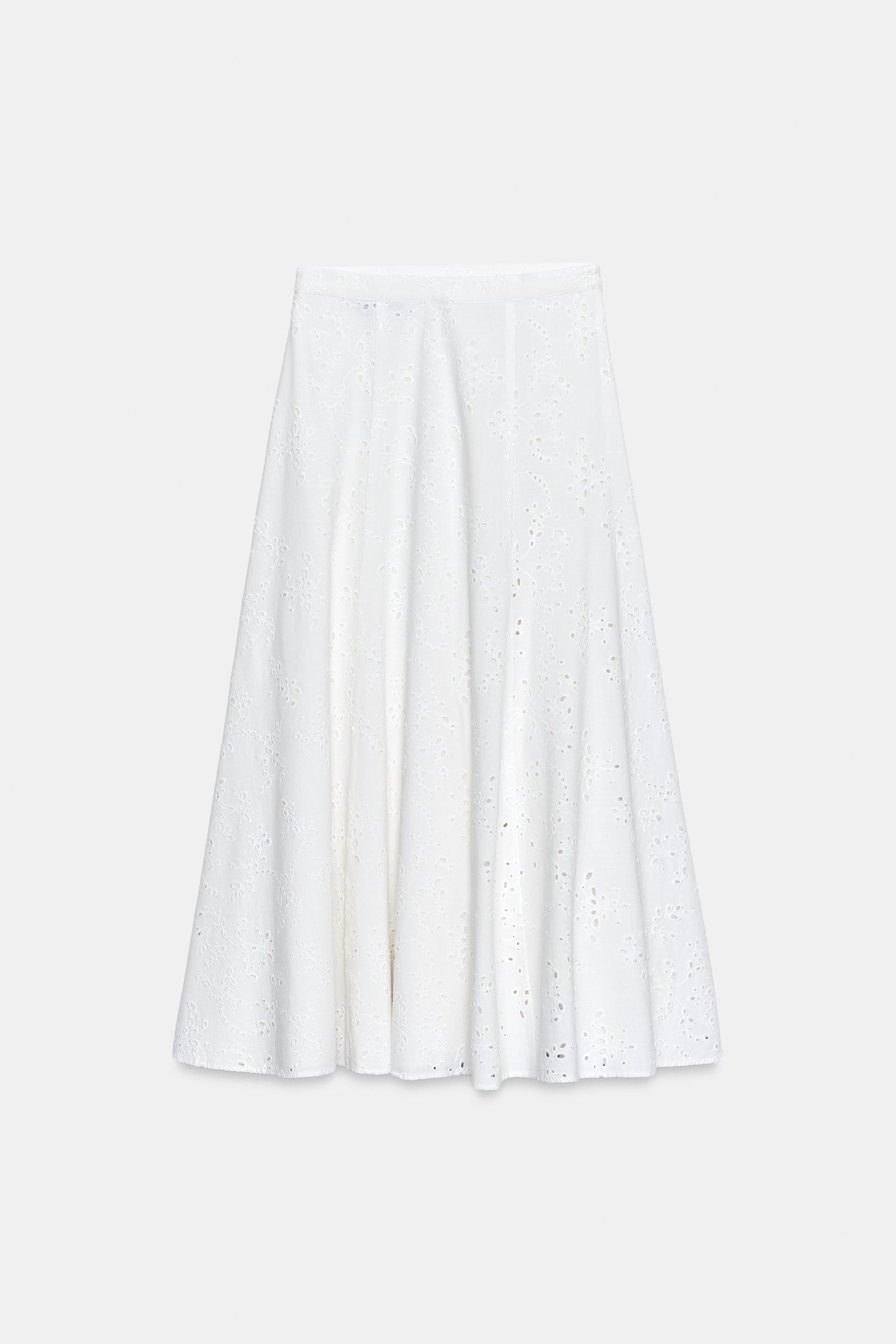 EMBROIDERED EYELET MIDI SKIRT | Zara US