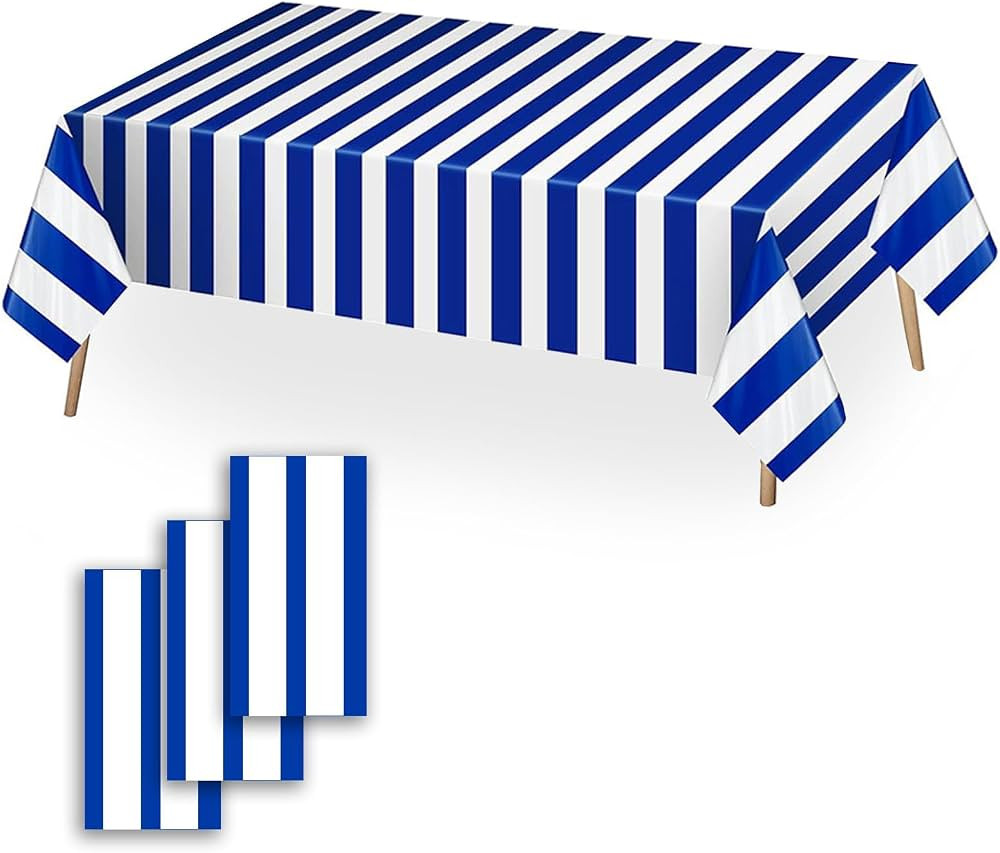OQOQ Navy Blue and White Striped Tablecloth(3 Pack) - 54x108 Inches Father's Day Party Decoration... | Amazon (US)