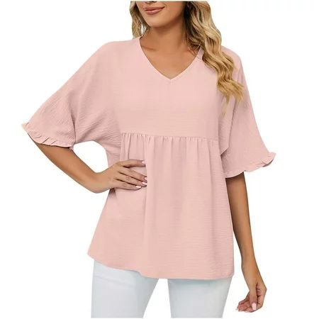 CZHJS Women s Puff Short Sleeve Babydoll Dressy Elegant Tops Clearance Basics Clothing Ladies Spring | Walmart (US)