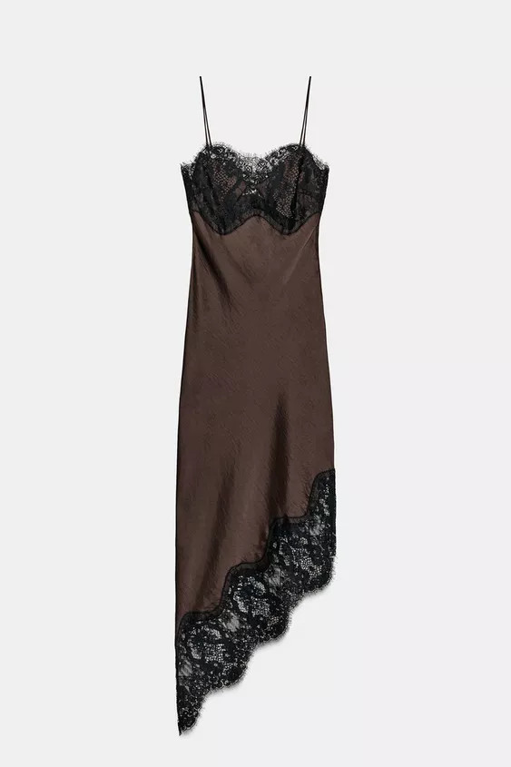 ZW COLLECTION ASYMMETRIC SATIN LACE DRESS | Zara US
