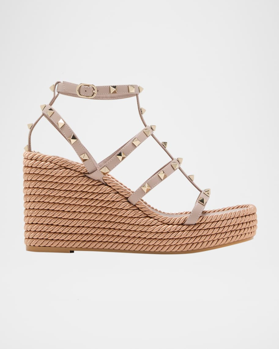 Valentino Garavani Rockstud Leather Wedge Espadrille Sandals | Neiman Marcus