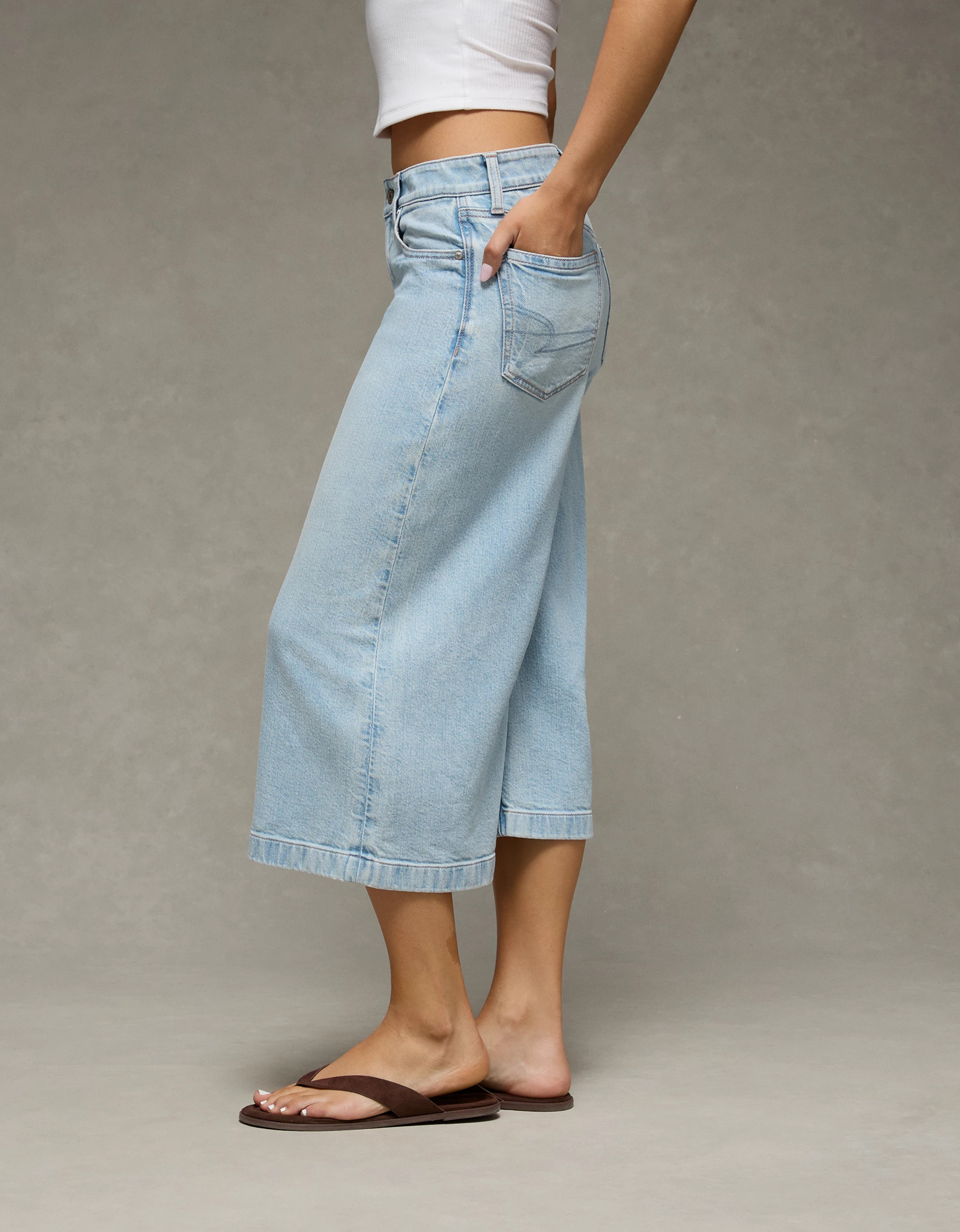 AE Dreamy Drape Stretch Mid-Rise Culotte Jean | American Eagle Outfitters (US & CA)