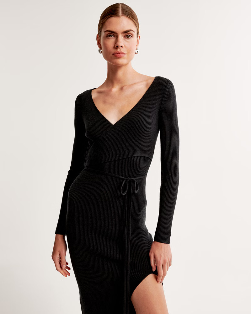 Long-Sleeve Wrap Midi Sweater Dress | Abercrombie & Fitch (US)