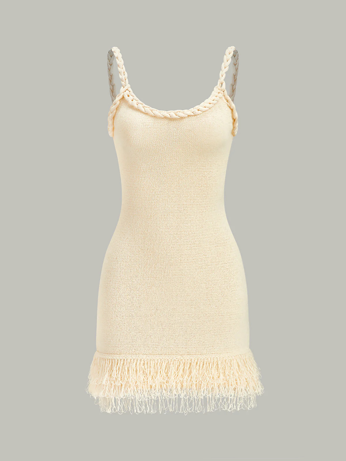 Braided Rope Strap Fringe Hem Sweater Dress | Commense