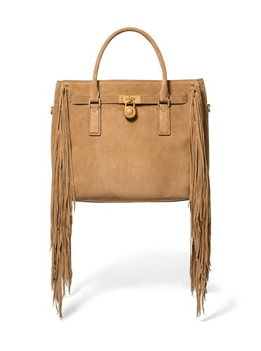 Michael Kors Hamilton Nomad Large Satchel, Antique Gold-Tone Hardware/Fringe Suede/Husk | Amazon (US)