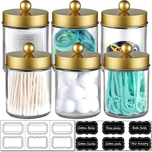 6 Pack Apothecary Jars Bathroom Vanity Organizer- Rustic Farmhouse Decor Storage Canister with Stain | Amazon (US)