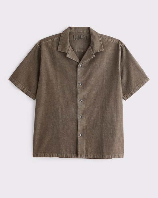 Men's Camp Collar Summer Linen-Blend Shirt | Men's Tops | Abercrombie.com | Abercrombie & Fitch (US)