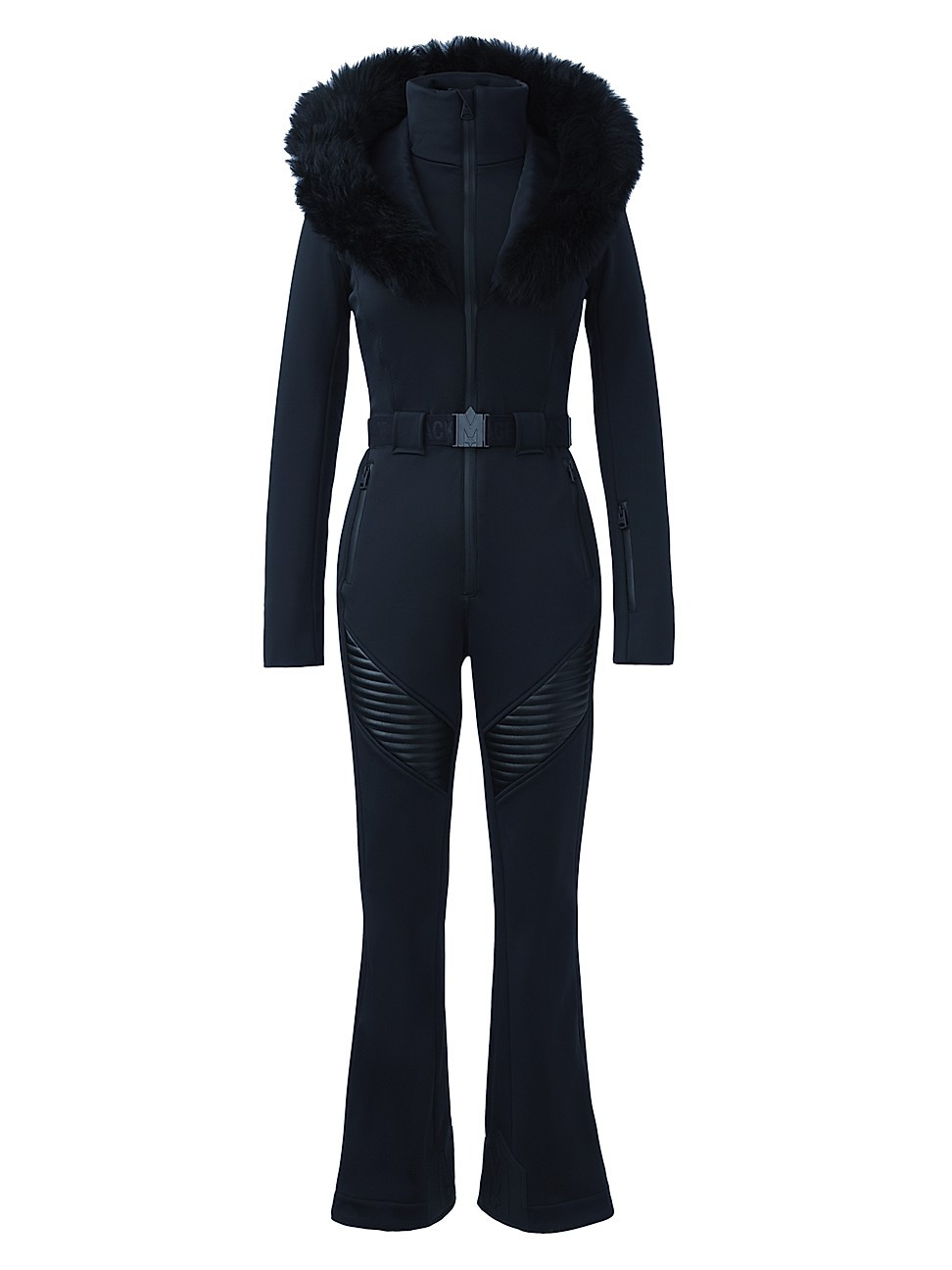 Women's Elle Belted Shearling-Trimmed Shell Ski Suit - Black - Size Large | Saks Fifth Avenue
