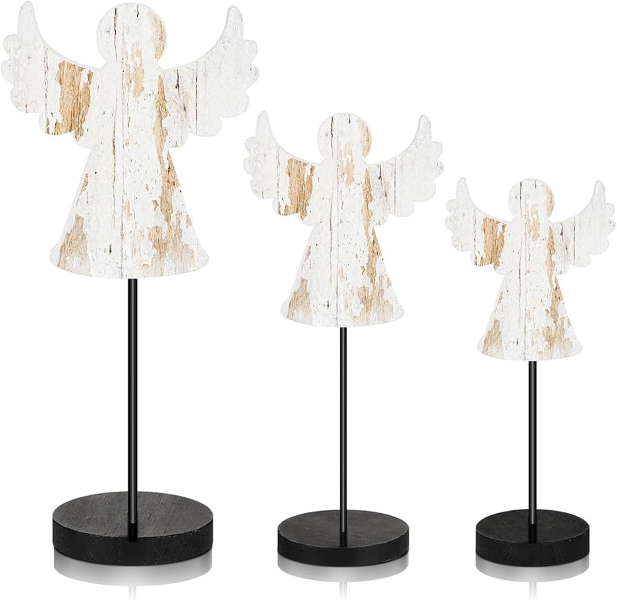 3 Pcs Christmas Wood Table Decor Tall Standing Wooden Table Centerpiece Wooden Xmas Angel Table S... | Amazon (US)