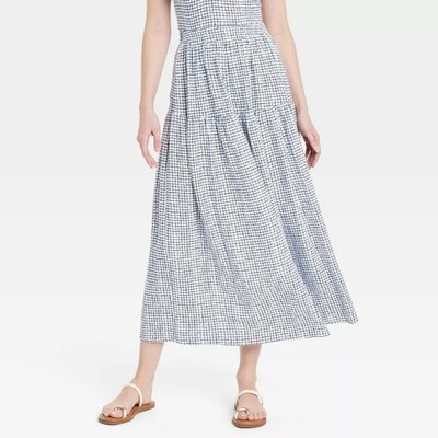 Universal Thread Women's Tiered Maxi A Line Skirt Blue Gingham Size XS | eBay | eBay US