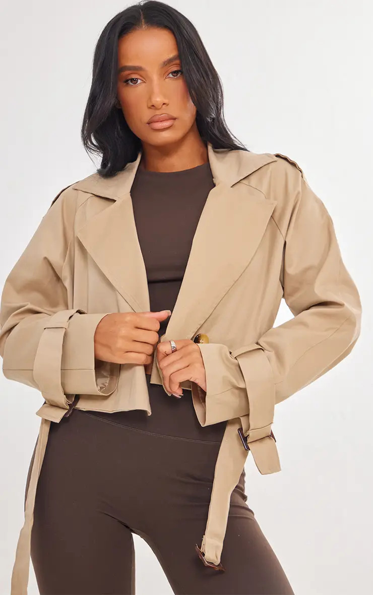 Camel Cropped Trench Coat | PrettyLittleThing US