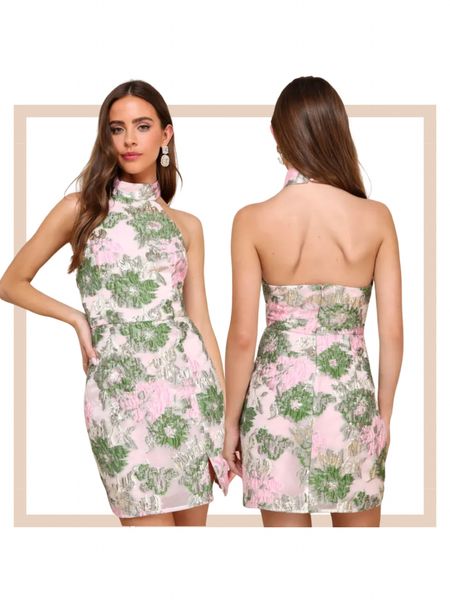 Pink floral jaquard halter formal party wedding guest mini dress

#LTKwedding #LTKparties #LTKstyletip