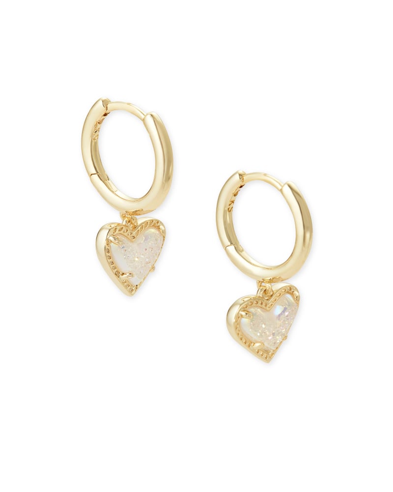 Ari Heart Gold Huggie Earrings in Iridescent Drusy | Kendra Scott | Kendra Scott