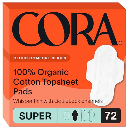Cora 100% Organic Cotton Topsheet Pad | Ultra Thin Period Pad with Wings | Super Absorbency | Ultra-Absorbent Sanitary Pads for Women (72 Count) | Amazon (US)