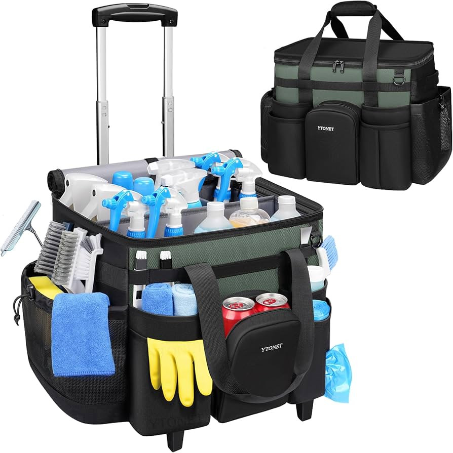 Ytonet Cleaning Caddy with Wheels, Extra Large Rolling Cleaning Caddy Bag with Detachable Trolley... | Amazon (US)