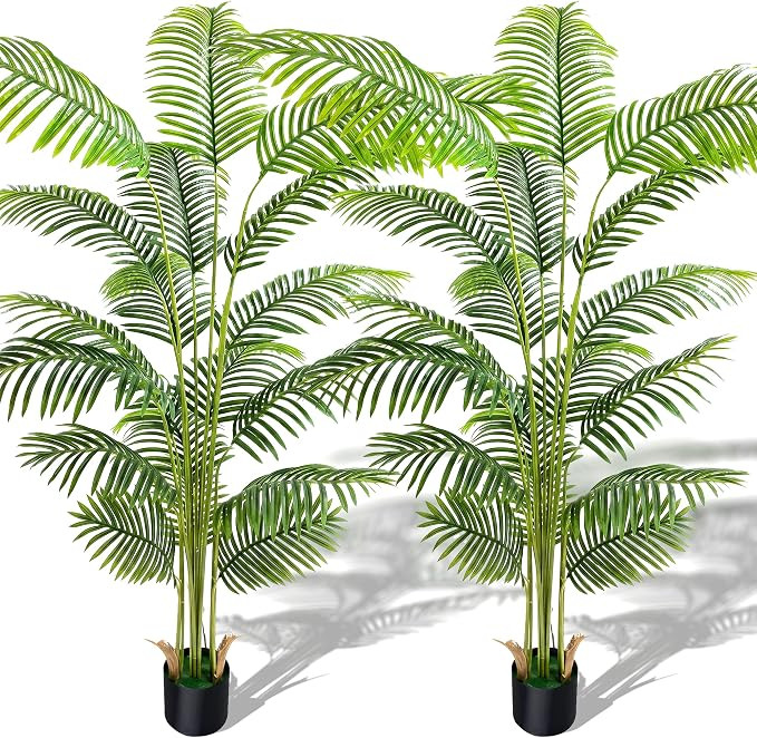 7ft 2-Pack Artificial Areca Palm Plant in Pot, Fake Tropical Cane Palm Silk Tree Indoor Outdoor, ... | Amazon (US)
