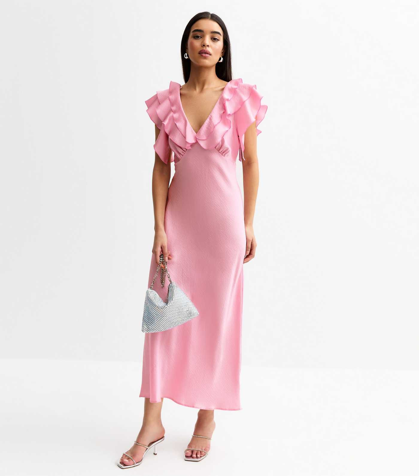 Pink Satin Ruffled Midi Dress | New Look | New Look (UK)