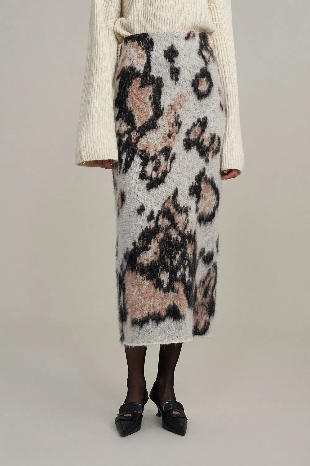 Nora Leopard Print Midi Skirt in Baby Alpaca Blend Knit | Fabrique