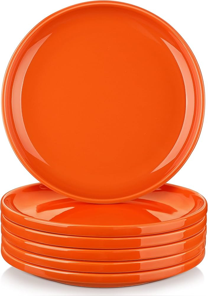 LOVECASA 8 Inch Plates Set of 6, Orange Dish Set Dessert Plate Salad Plates, Ceramic Plates with ... | Amazon (US)