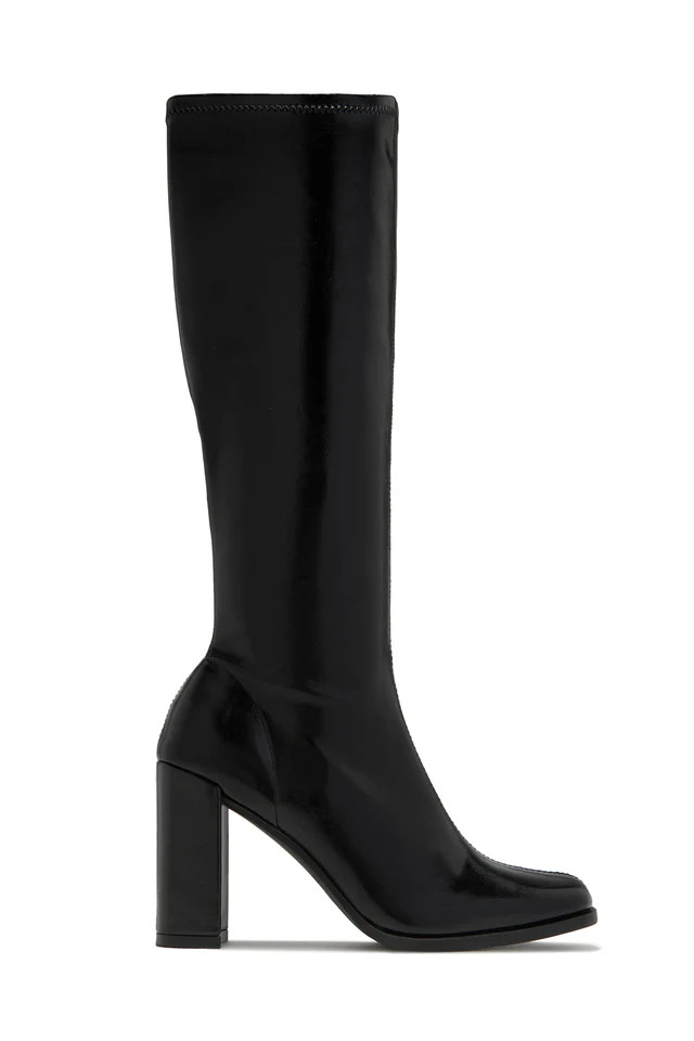 Miss Lola | Rylee Black Block Heel Knee High Boots | MISS LOLA