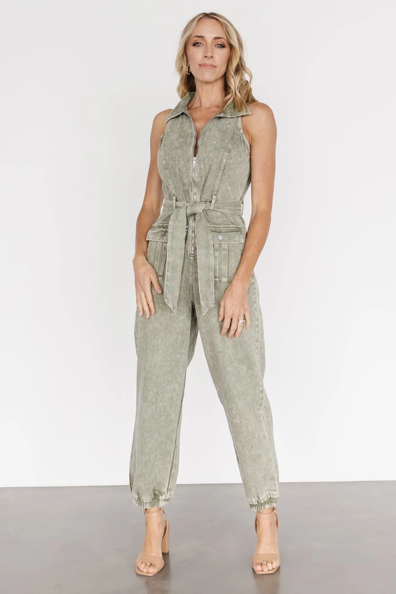 Zahara Sleeveless Jumpsuit | Washed Olive | Baltic Born