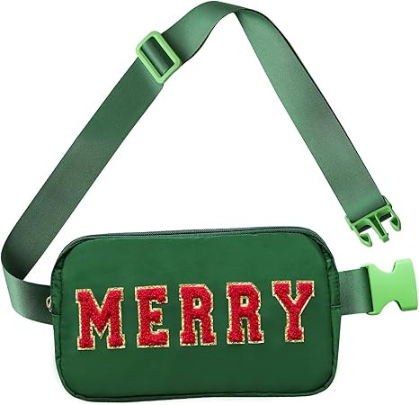 Christmas Fanny Pack, Merry Letter Belt Bag, Green Christmas Purse Crossbody Bag Nylon Adjustable... | Amazon (US)