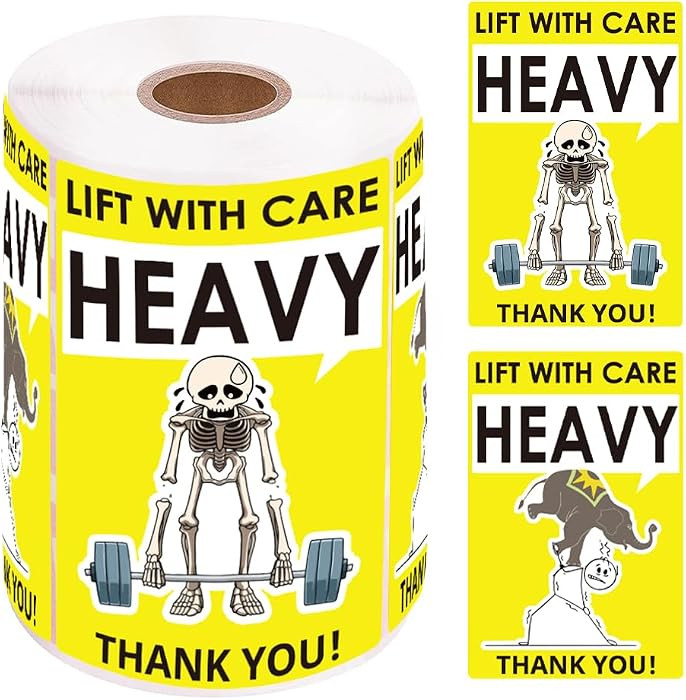 3x2 Inch Heavy Lift with Care Stickers, Strong Adhesive Labels for Shipping, Funny Skeleton & Ele... | Amazon (US)