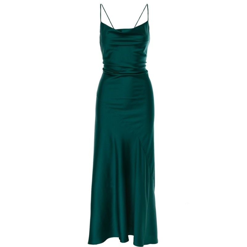 Tulum Cowl Neck Satin Ankle Dress In Emerald Green | Wolf and Badger (Global excl. US)