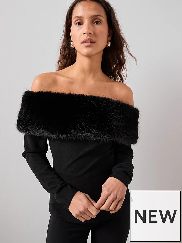 The Very Collection Faux Fur Bandeau Top - Black | Very (UK)