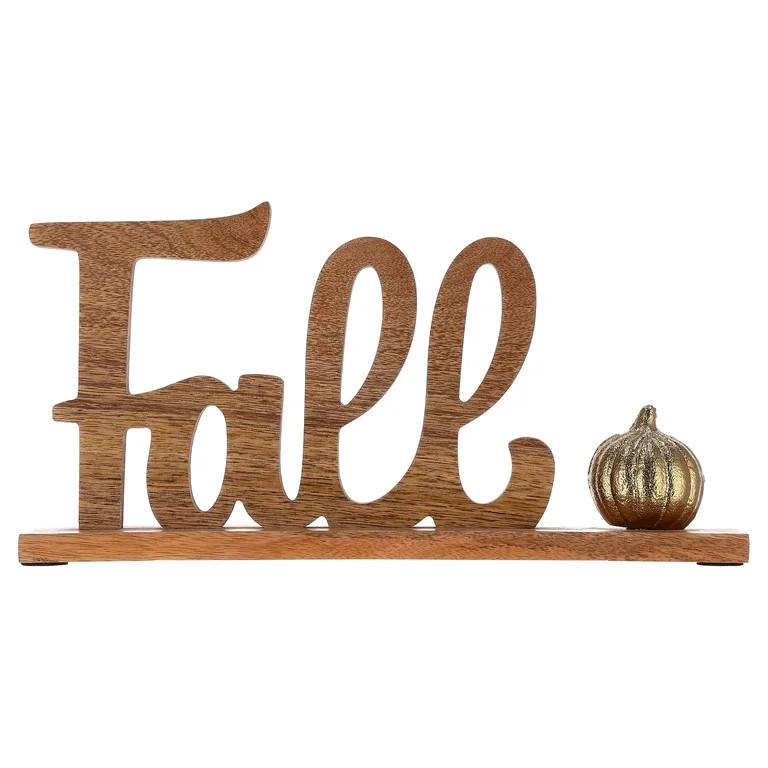 Wood Tabletop Sign with Metallic Pumpkin Accent, Natural, 12" x 6", Fall by Way To Celebrate | Walmart (US)