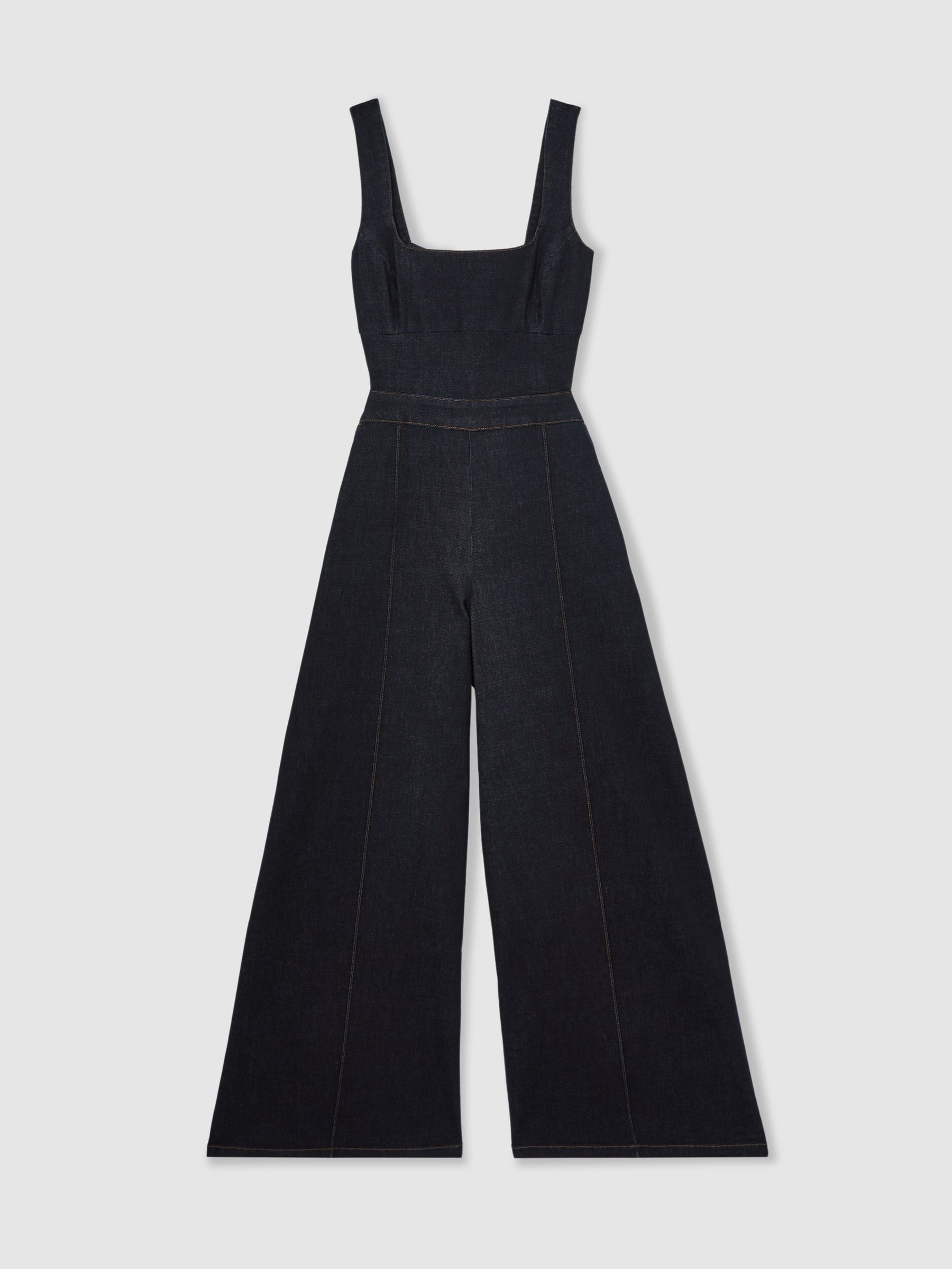Reiss Reiss Dark Blue Dionna Wide-Leg Cut-Out Denim Jumpsuit | Next US