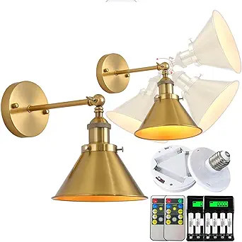 civaza 2-Light Led Industrial Battery Operated Wall Lights, Battery Run Remote Control Wireless C... | Amazon (US)