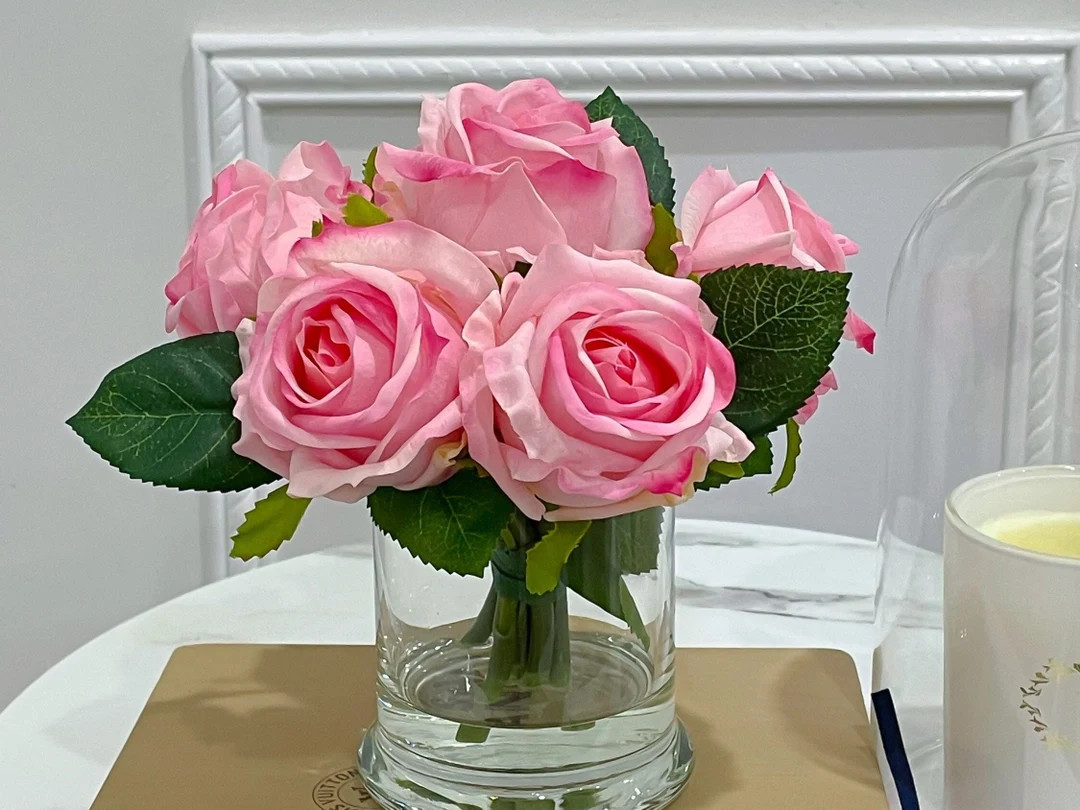 Luxury REAL TOUCH Flower Arrangement in Glass Vase-rose Floral - Etsy | Etsy (US)