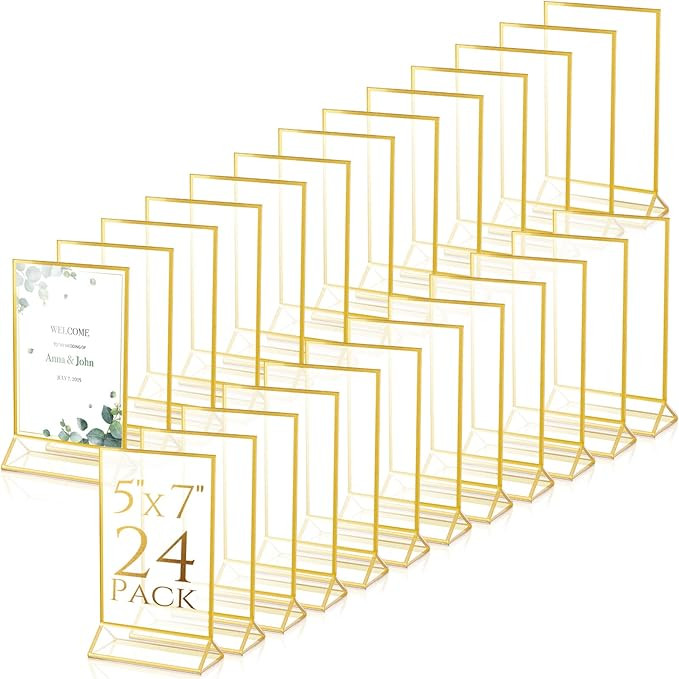 24 Pack Gold Frames Clear Acrylic Double Sided Frames Display Signs Holder Bulk with Stand 2 mm G... | Amazon (US)