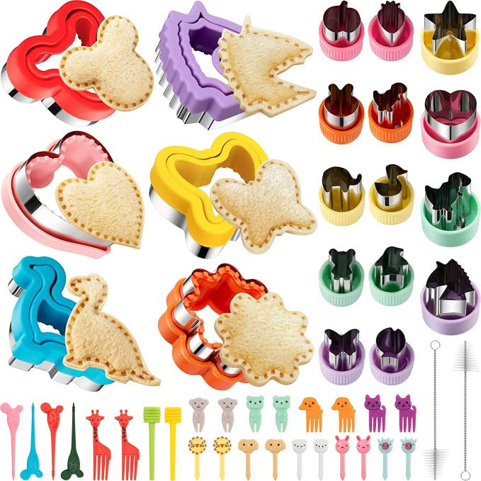 48Pcs Sandwich Cutters & Sealers for Kids Lunch, Cookie Fruit Shape Cutters | Uncrustable Sandwic... | Amazon (US)