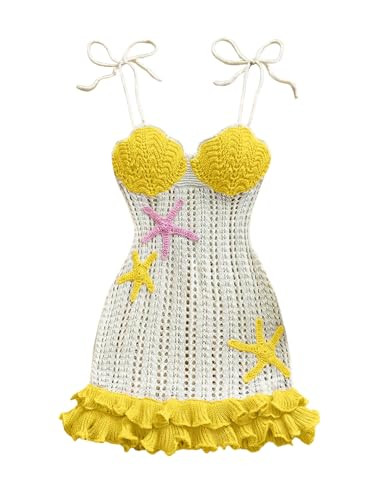 Floerns Women's Starfish Tie Shoulder Sweater Dress Layered Ruffle Beach Mini Dresses | Amazon (US)