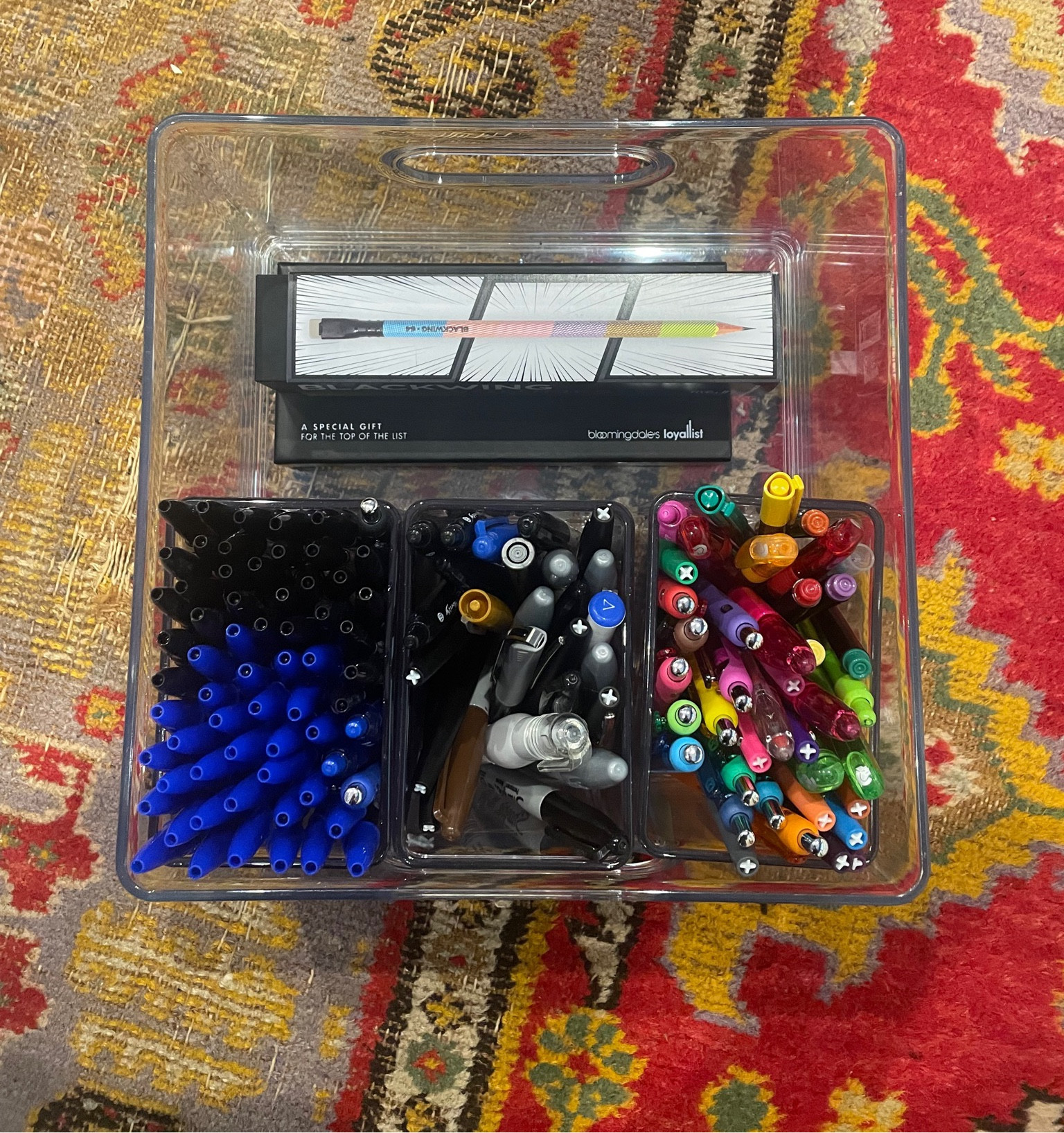 School and office supplies can be a lot to contain so we like to micro-sort them by using bins inside bins. Keeps them contained while also making it easy to see what you have! 🖊️ ✏️ 

#LTKhome #LTKkids #LTKfamily