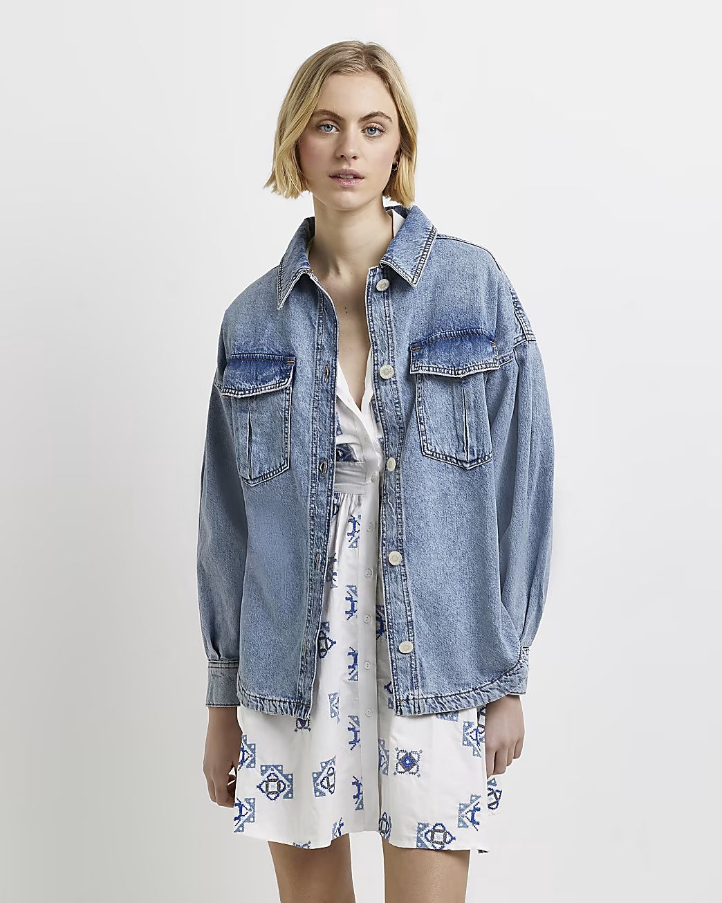 Blue oversized denim shacket | River Island (UK & IE)