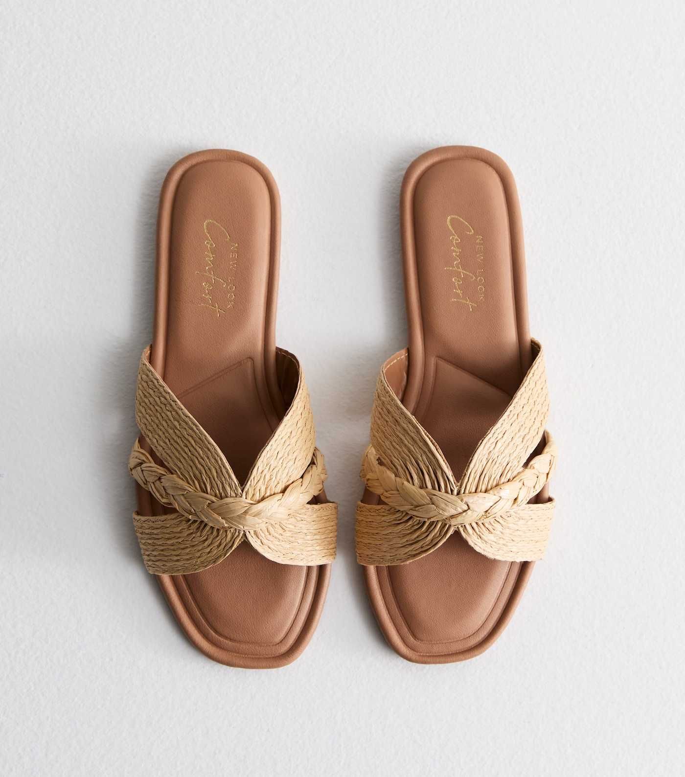 Beige Raffia Woven Mule Sandals  | New Look | New Look (UK)