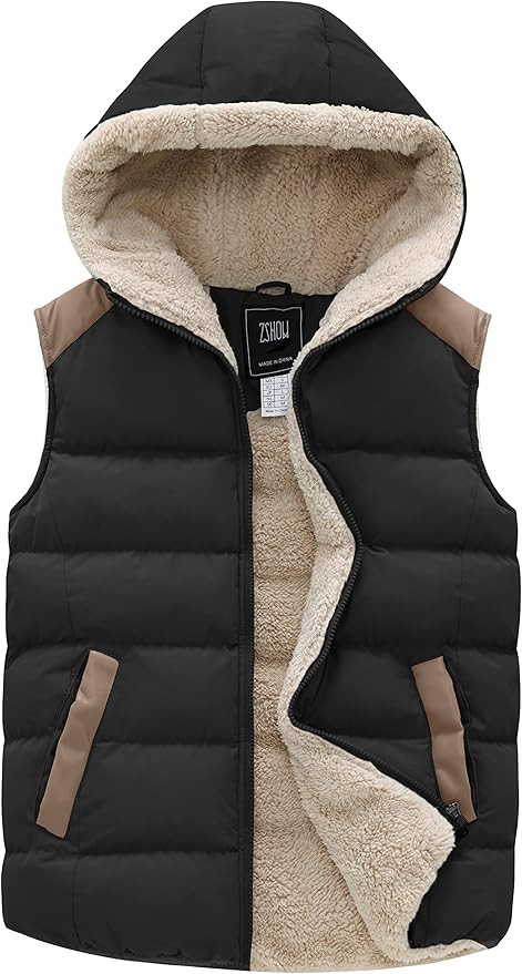 ZSHOW Women's Outerwear Vest Casual Thicken Qulited Winter Puffer Vest Hooded Warm Fleece Jacket | Amazon (US)