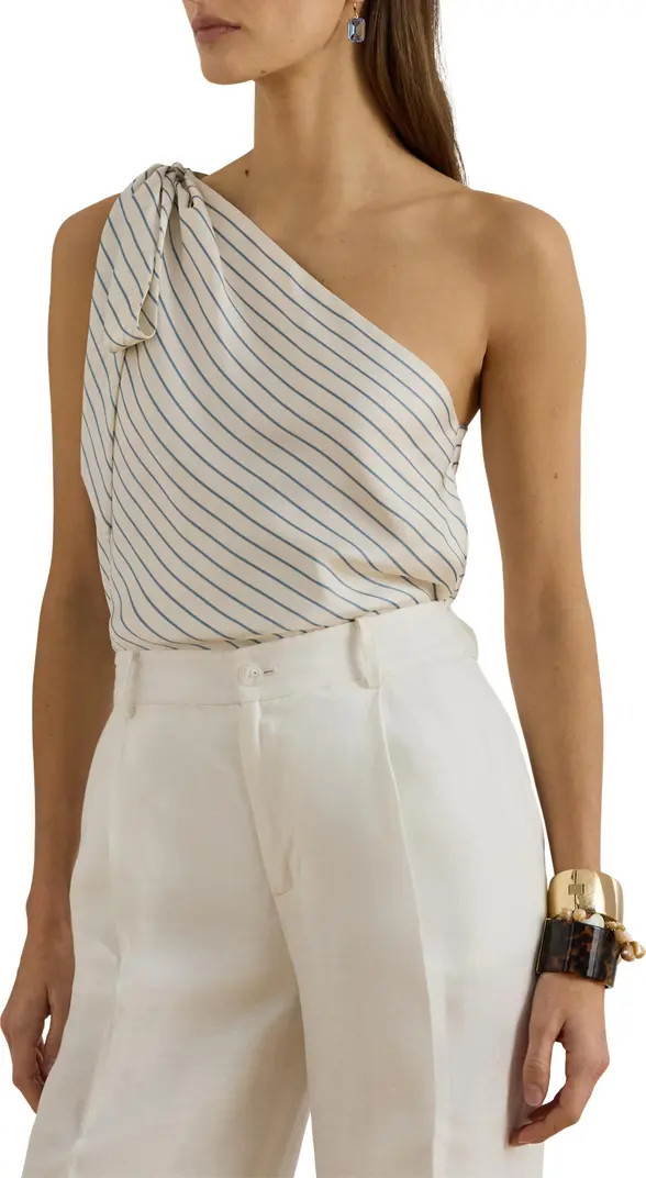 Lauren Ralph Lauren Stripe One-Shoulder Twill Top | Nordstrom | Nordstrom
