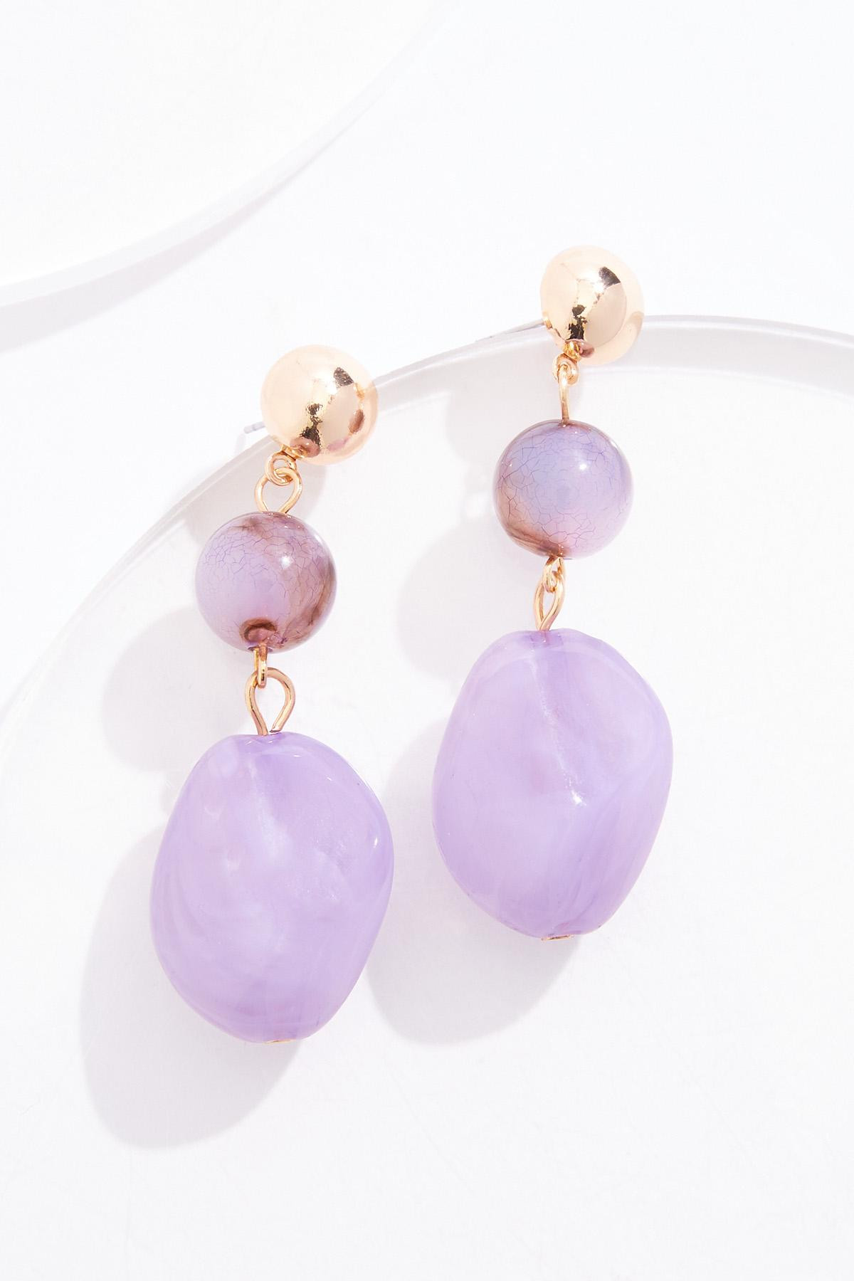 Purple Lucite Stone Tiered Dangly Earrings | Cato Fashions