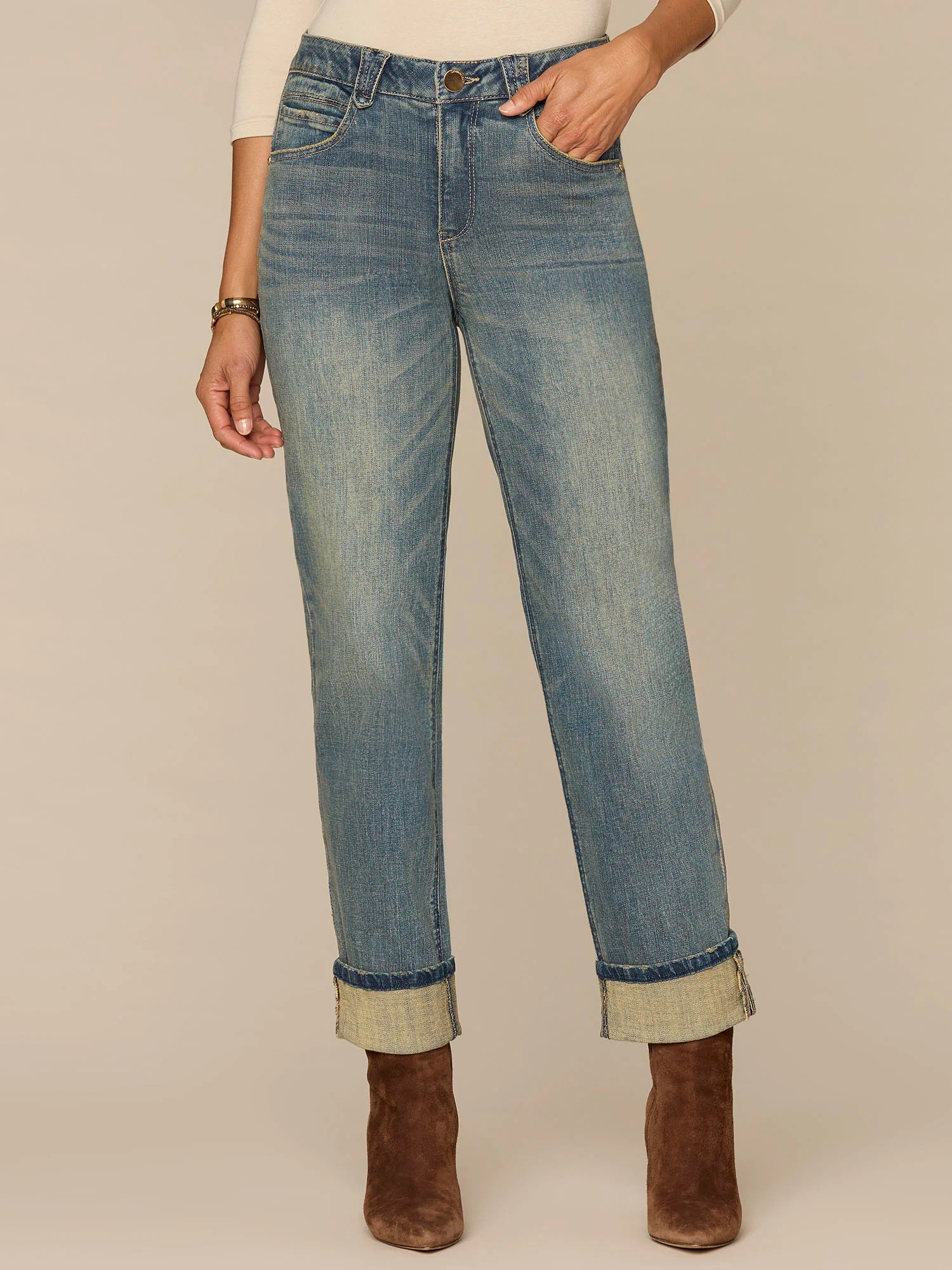 "Ab"solution® High Rise Round Up Boyfriend Jeans with Cuffed Hem | Democracy Clothing