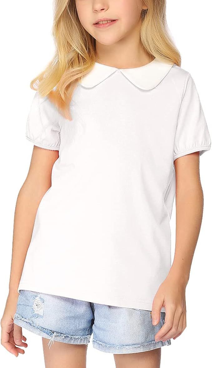 Arshiner Girls Long/Short Sleeve Tops Basic Peter Pan T-Shirts Soft Blouses Tees | Amazon (US)