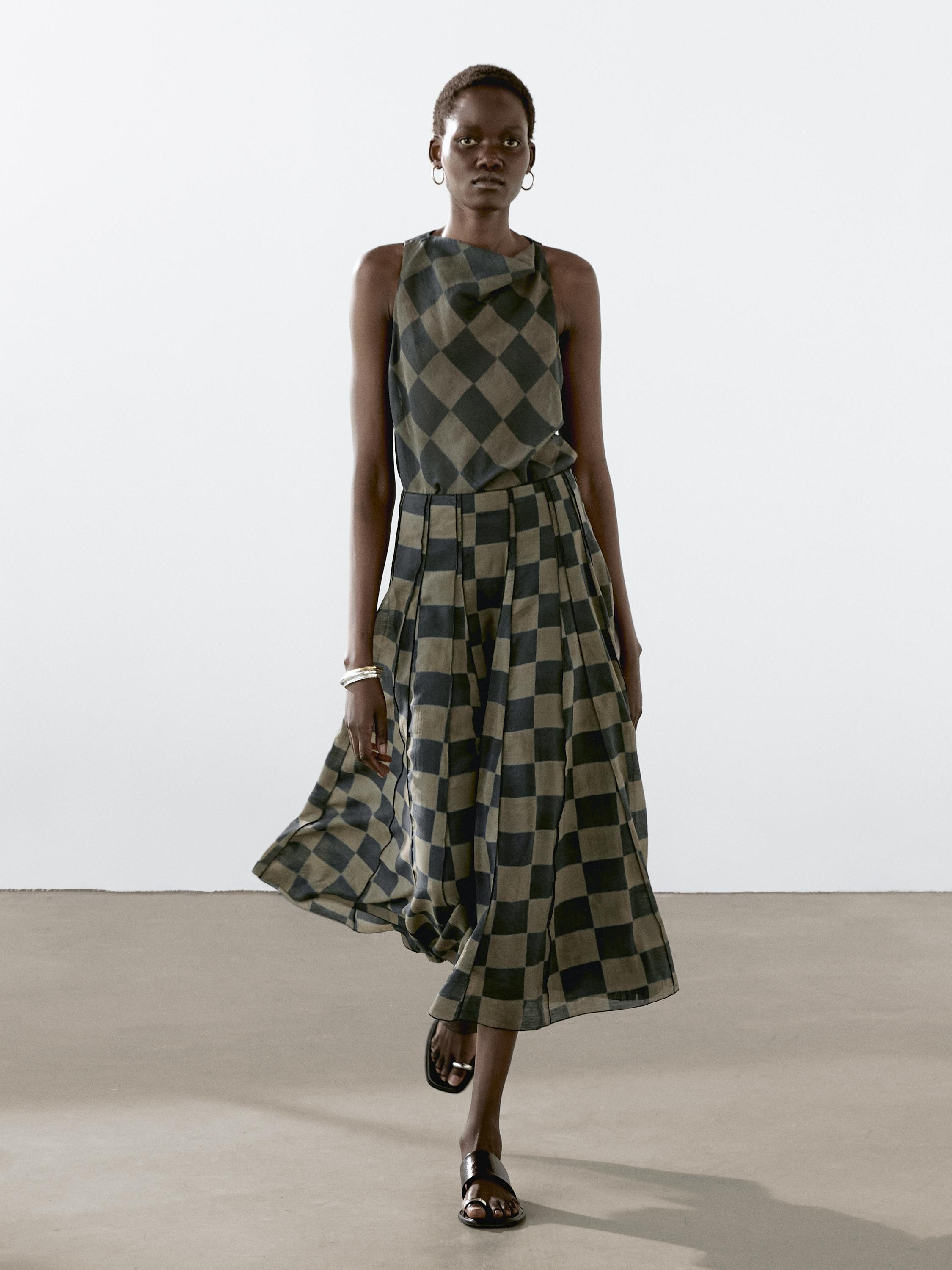 Draped check halter top | Massimo Dutti UK