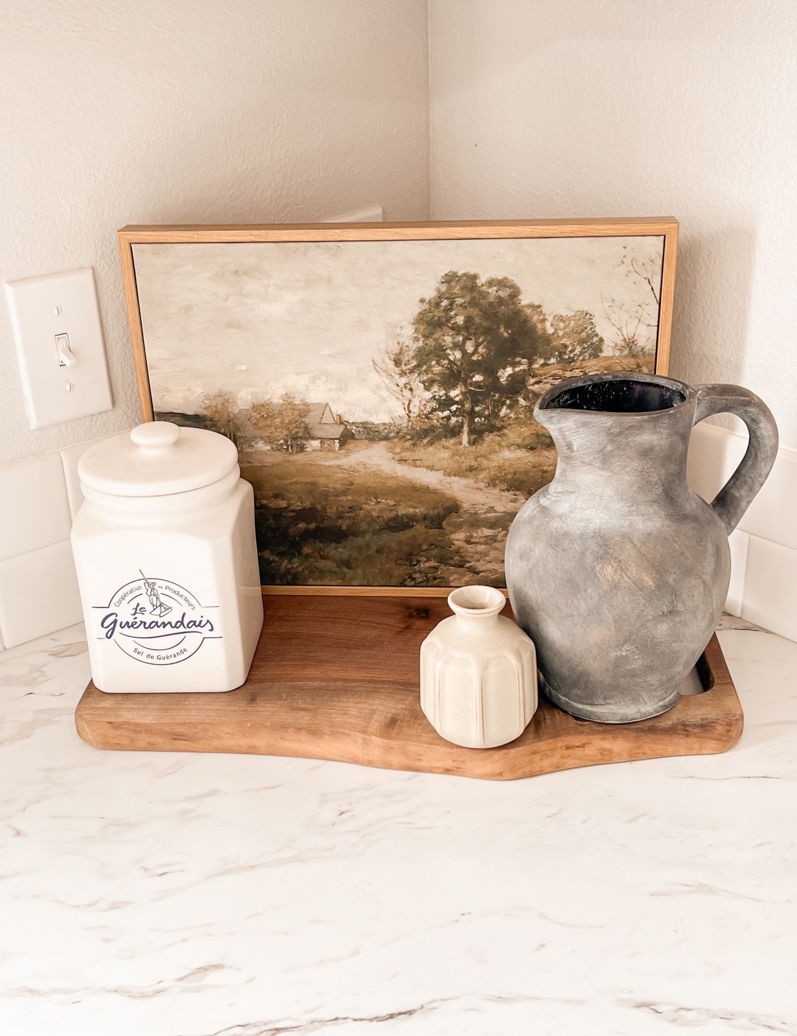 Kitchen vignette styling in a corner on the kitchen counter 

#LTKStyleTip #LTKHome #LTKSeasonal