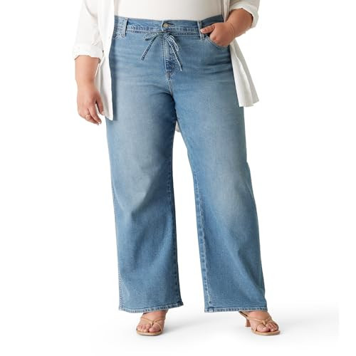 Levi Strauss Signature Women's Heritage Belted Wide Leg Jeans Mid-Rise Stretch Denim (Also Available in Plus), (New) Faded Days, 20 Plus | Amazon (US)
