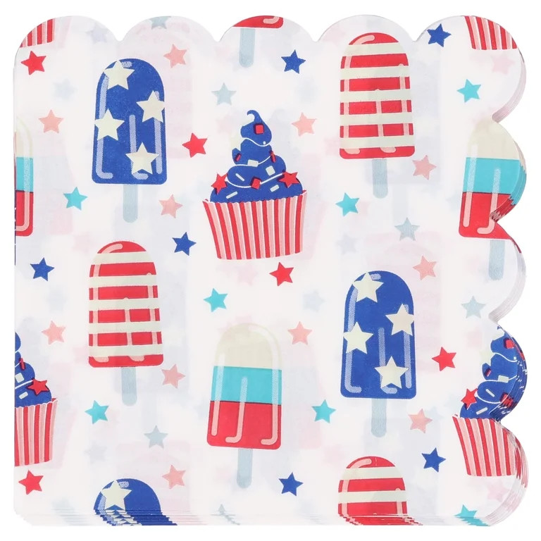 Red/White/Blue Cupcake and Ice Pop Disposable Paper Napkins, 6.5" x 6.5", 16 Count, Patriotic by ... | Walmart (US)