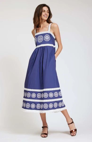 CANDIE EMBROIDERED MIDI DRESS - BEACH BLUE | tyler boe