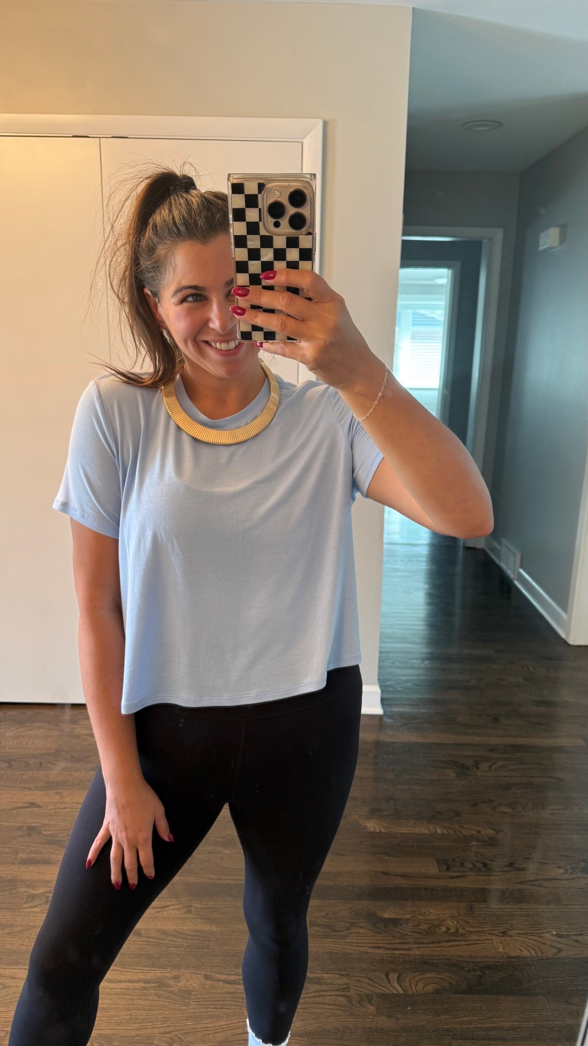 New necklace under $10! I think it's cool (but maybe not with this workout fit lol) how about you?? 

#LTKActive #LTKMidsize #LTKOver40